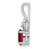 **Sterling Silver Rhodium-Plated Ruby and Diamond Pendant  Elegant July Birthstone Design**